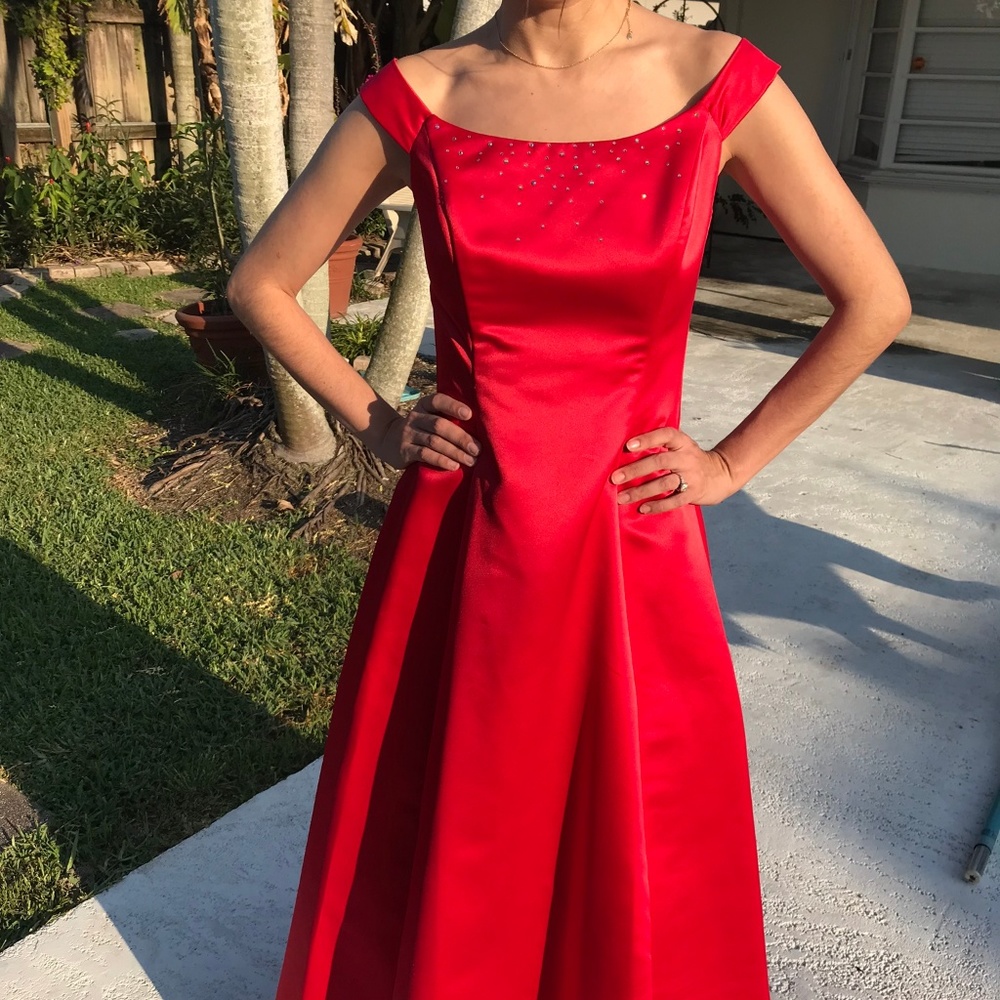 Long Satin Red Prom or Homecoming formal dress